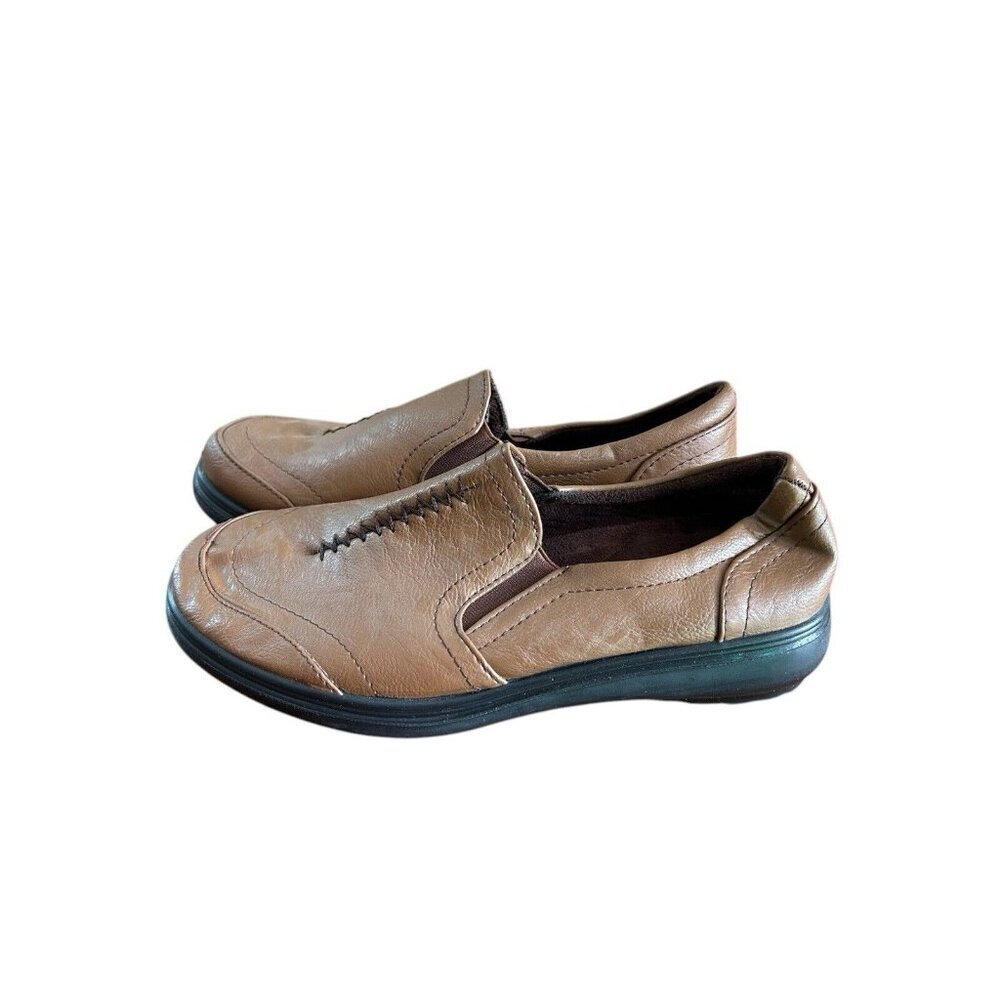 Easy Street Women's Mules Flats Tan Faux Leather‎ Slip Ons NEW 7 M